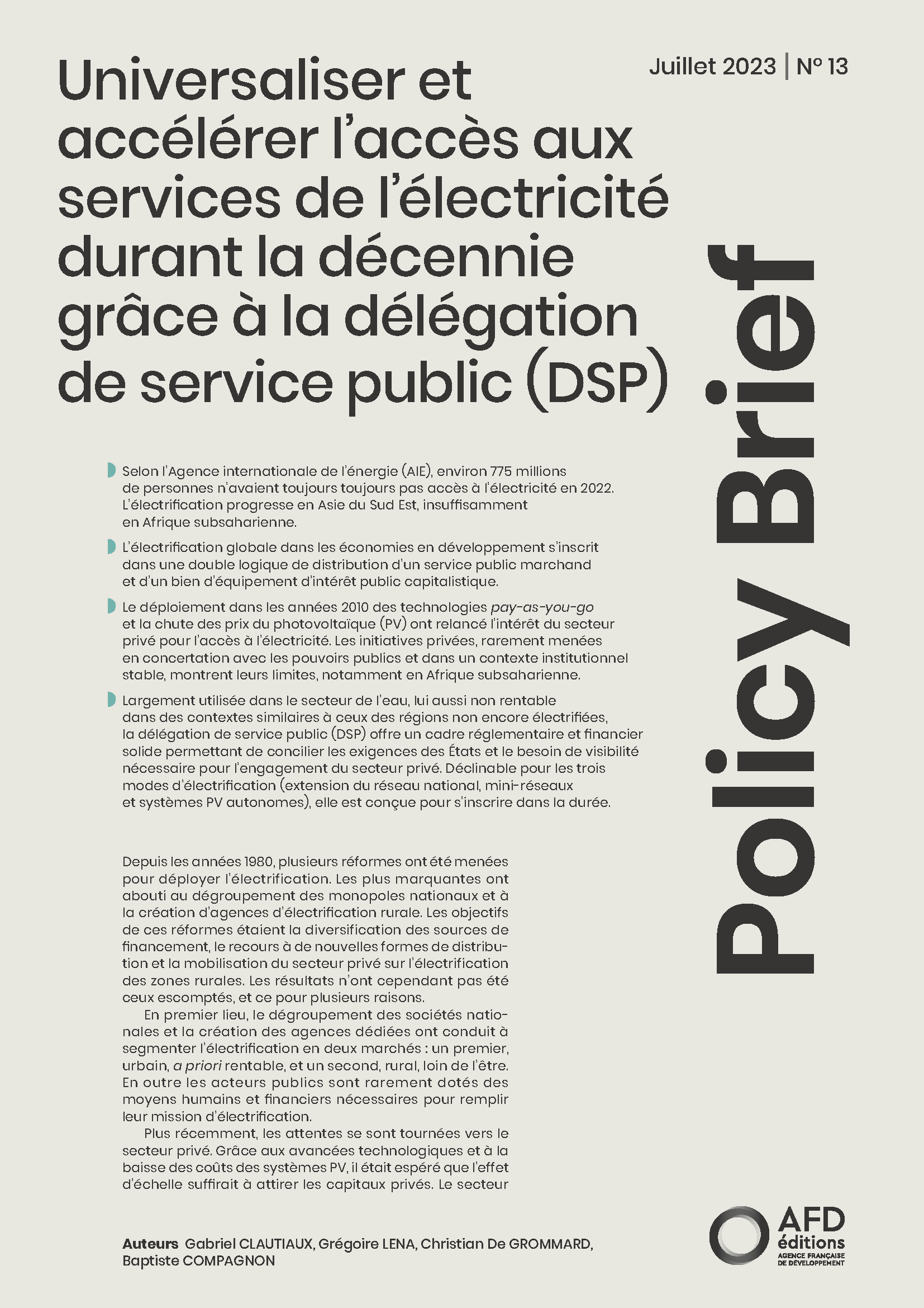 Universaliser et accélérer l’accès aux services de l’électricité durant la décennie grâce à la délégation de service public